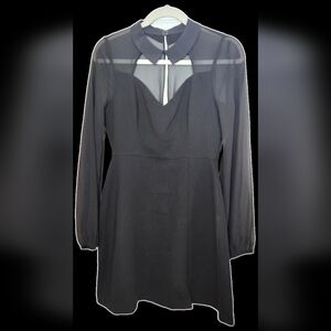 Size 2 BCBGeneration Black Collar Sheer Long-sleeve Mini Dress